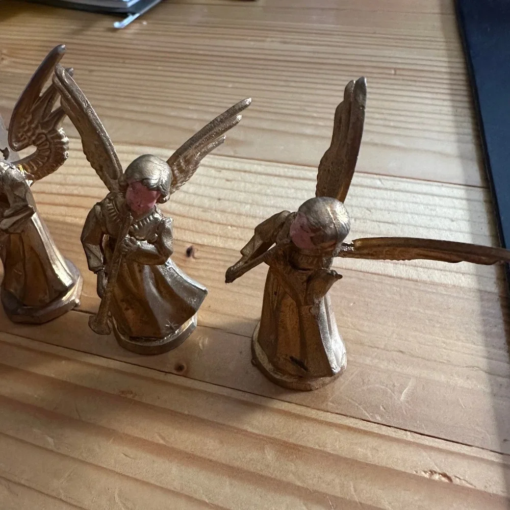 Vintage Gold Plastic Angel Figurines Set of 5 Made in Hong Kong Christmas 2 Inch
